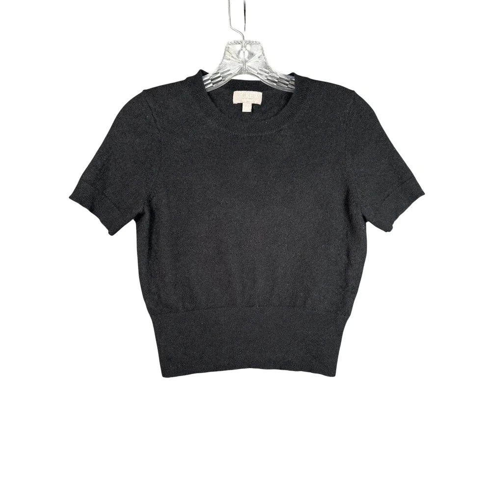 J.Crew Women Cashmere Shrunken T Shirt Sweater S Black Crewneck Quiet Luxury